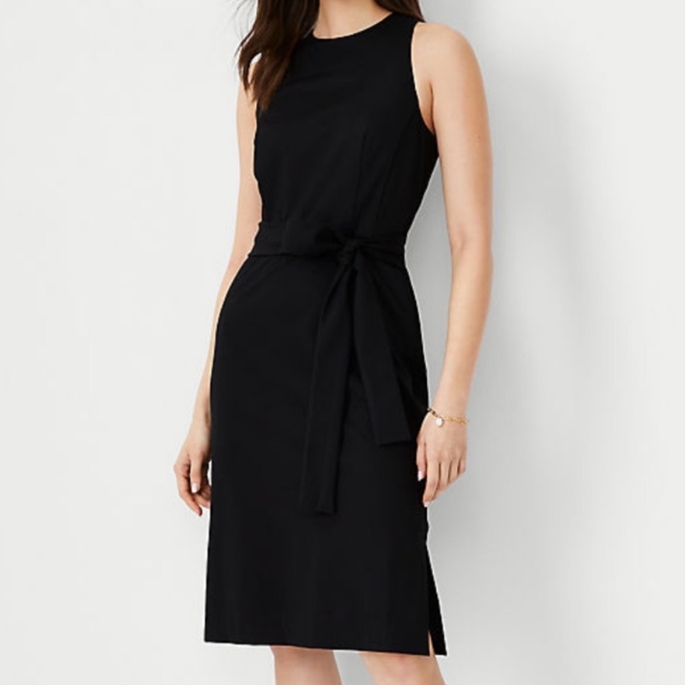 Ann Taylor Black Midi Sheath Dress With Tie Waste